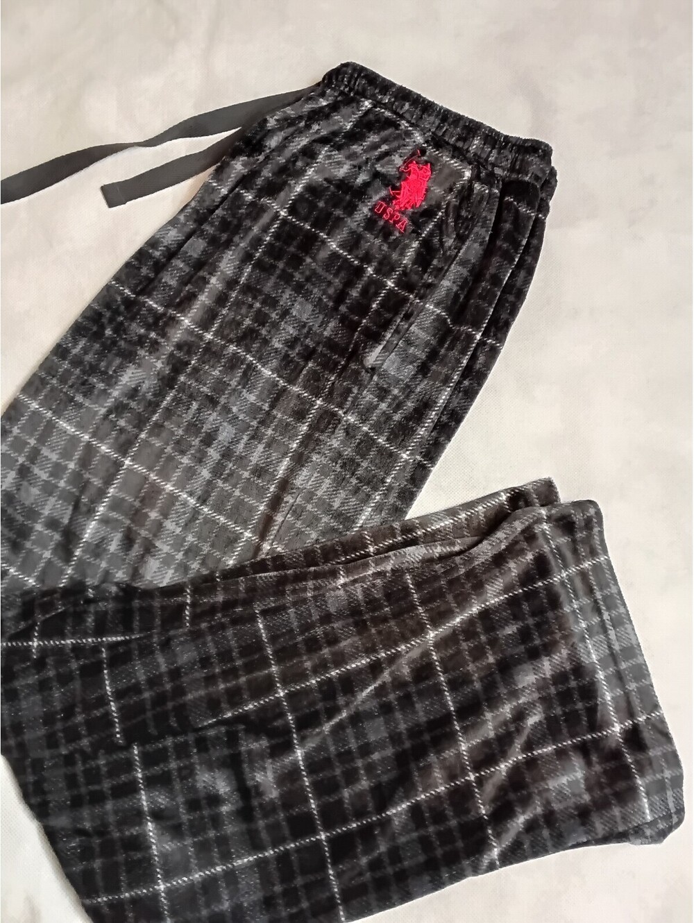 U.S. Polo Assn. Men's Black Plaid Sleepwear Lounge Pants Size L